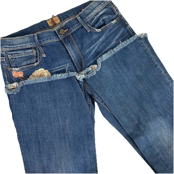 Driftwood Anthropologie Eva Floral Embroidered Mid Rise Stretch Flare Jeans 31 - Picture 11 of 12